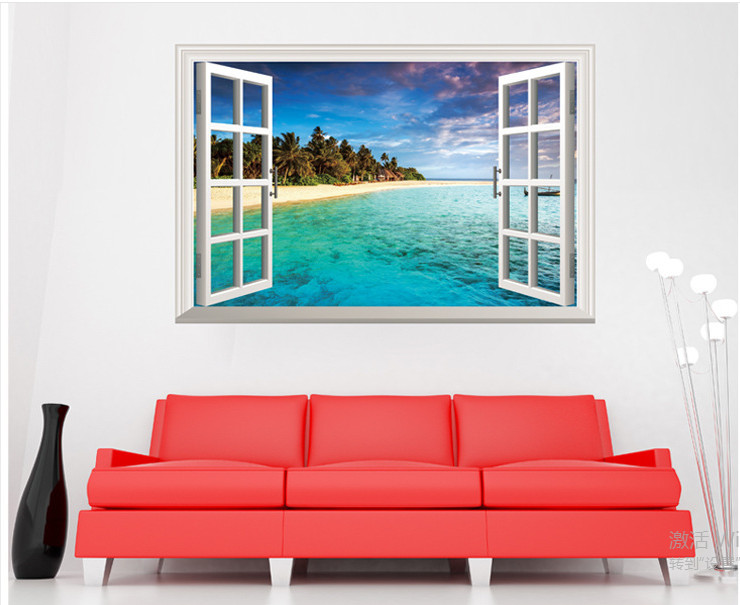 Decal Trang Trí Cửa Sổ Bãi Biển Bờ Cát Trắng