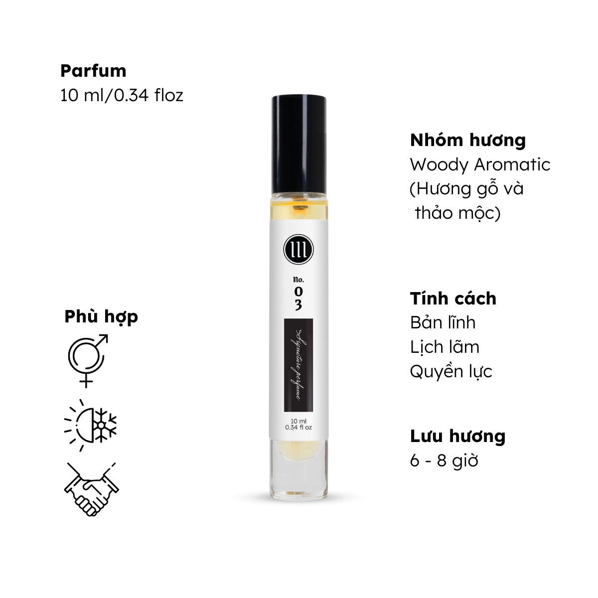 Nước hoa unisex mộc mạc, bản lĩnh, lịch lãm No.03 (Sandalwood) Morra - dạng xịt