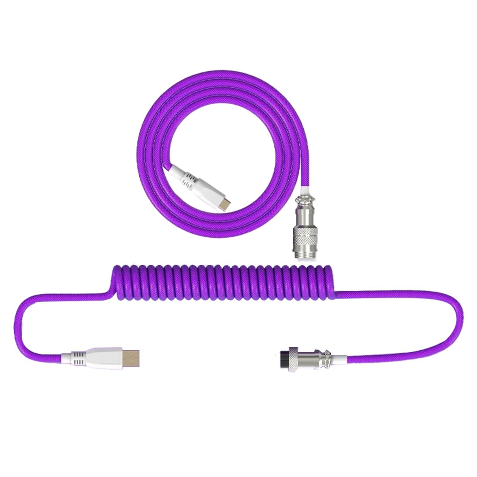 2PCS 2.2M Type-C Keyboard Cables Coiled USB for Mechanical Keyboard Metal