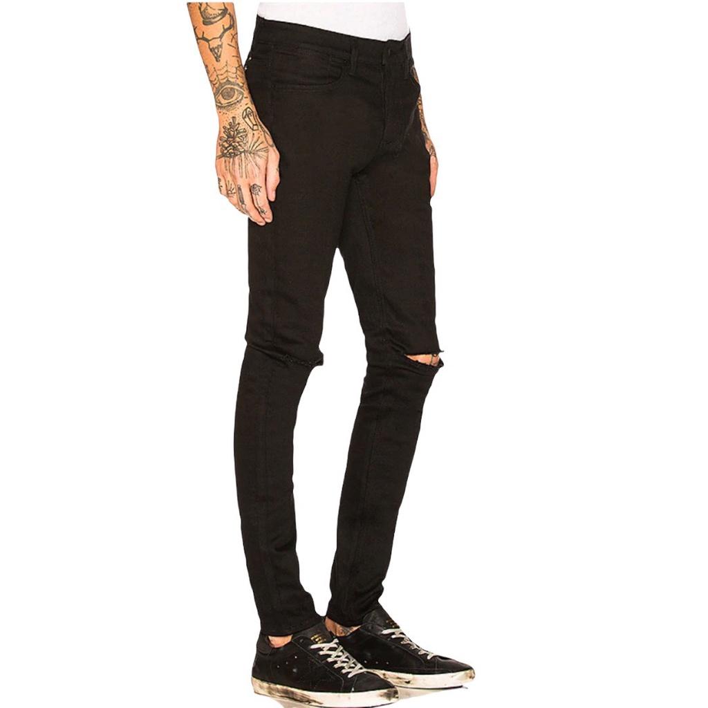 Quần Jean Nam The Luyn Black Màu Đen Rách Gối Mix-Match Năng Động Vải Dày Dặn Bền Lâu Khó Phai Màu