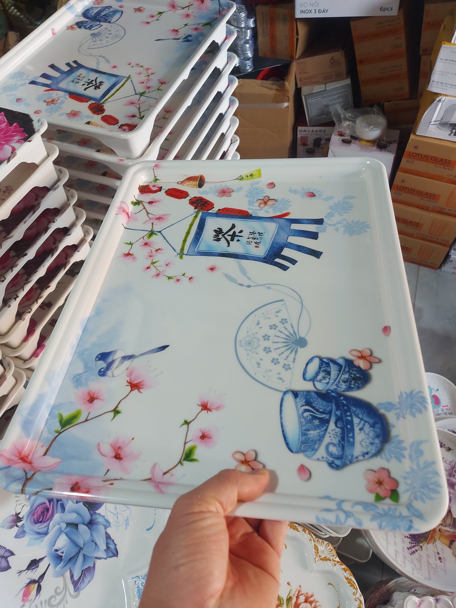 Khay melamine hoạ tiết hoa cao cấp size to