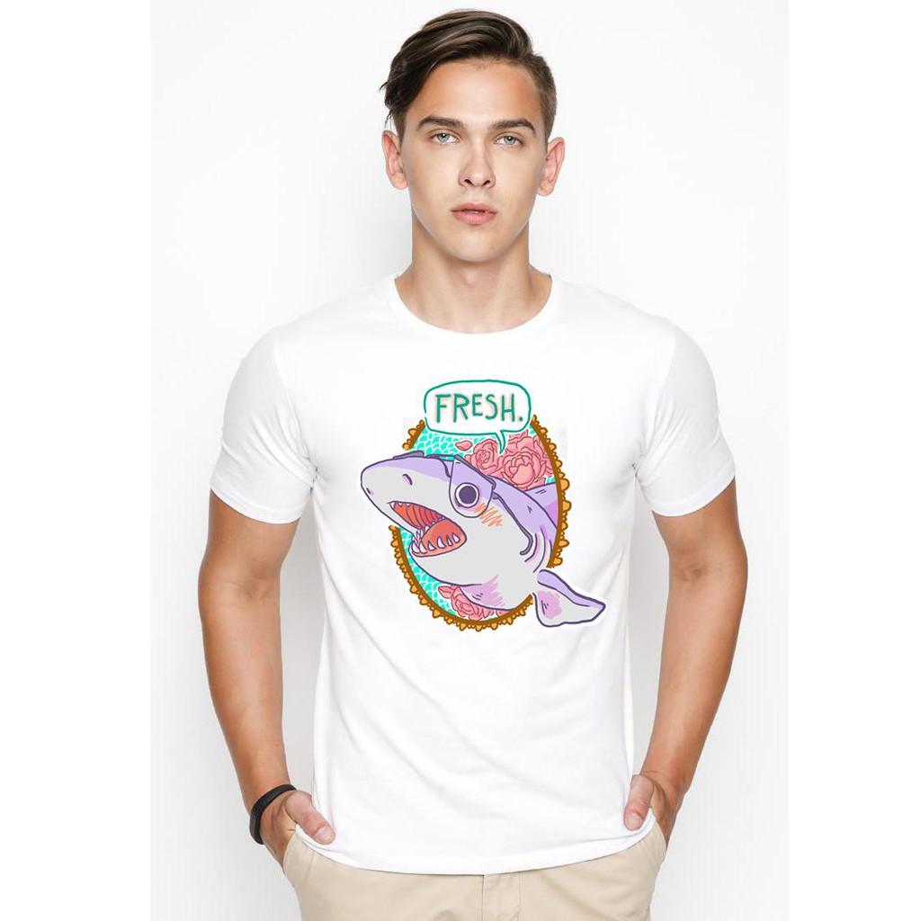 Áo thun nam in hình cá mập Fresh phong cách hàn quốc vải dày mịn