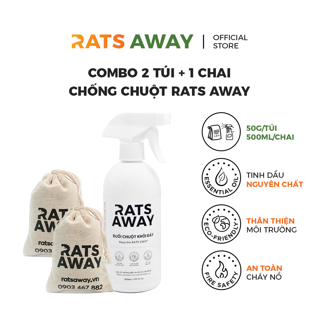 Combo đuổi chuột cho ô tô: Chai xịt 500ml + Túi treo RATS AWAY