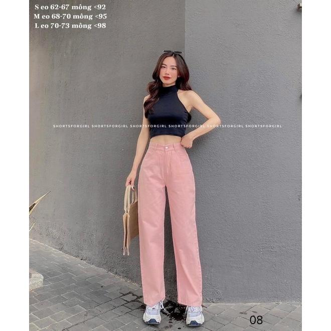 Quần jean nữ ống rộng màu Hồng nhạt chất KAKI thời trang H.N.M STORE