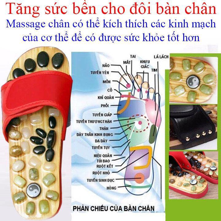 Dép Massage khảm đá Bấm huyệt bàn chân trên gỗ tự nhiên, Bấm Huyệt chân Giảm căng thẳng mệt mỏi