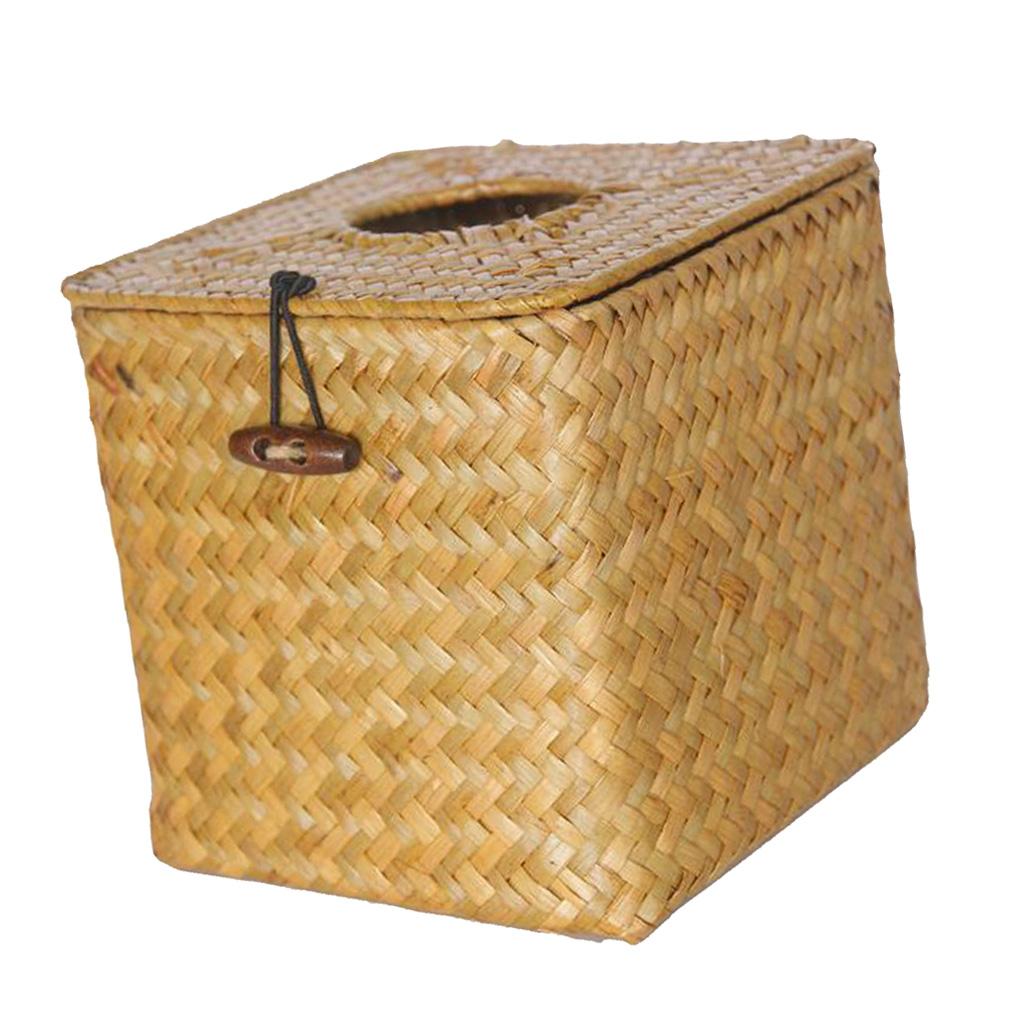 Modern Woven Square Paper Facial Tissue Box Cover Holder - for Bathroom Vanity Countertops, Bedroom Dressers, Night Stands, Desks and Tables