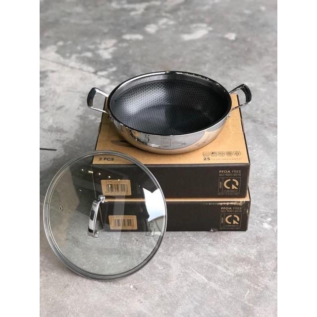 Chảo tổ ong chống dính 2 quai 3 lớp đáy liền inox 304 FiveStar 24cm / 26cm /28cm , tặng 1 sạn inox