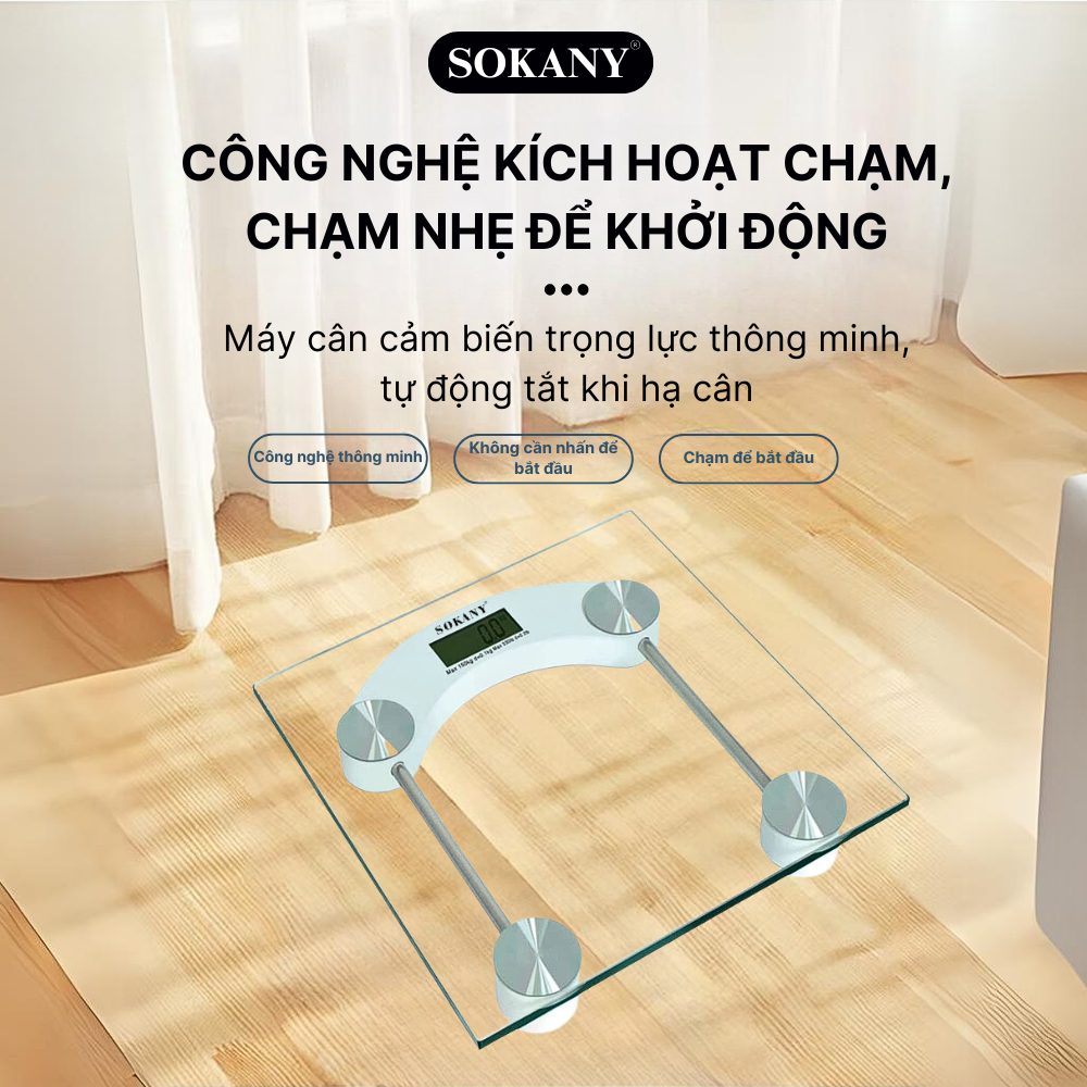 Cân điện tử sức khoẻ SOKANY mặt kính trong suốt chịu lực đến 180kg SK-19030 - HÀNG CHÍNH HÃNG - DELIYA