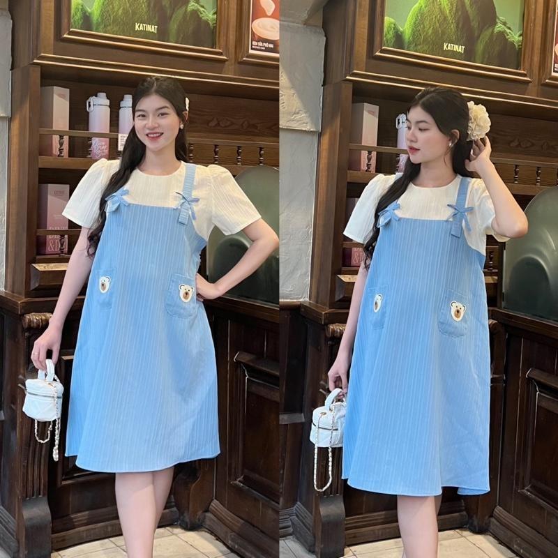 Đầm bầu yếm liền phối túi dễ thương xinh xắn, đầm bầu xinh sang chảnh đi làm đi chơi đều xinh - Nâu