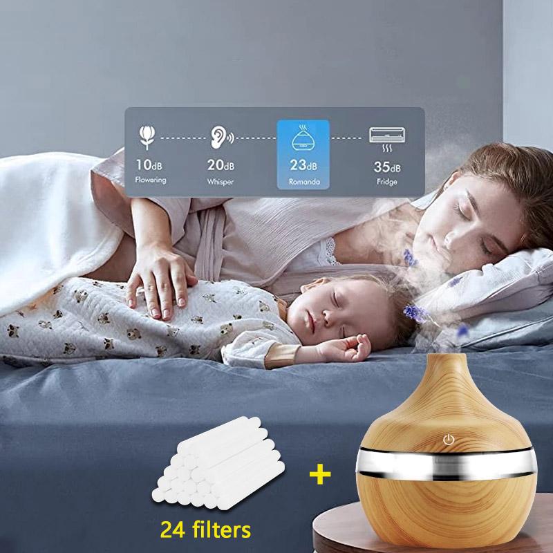 Máy Tạo Độ Ẩm Không Khí Điện Hương Thơm Tinh Dầu Khuếch Tán Hương Thơm Siêu Âm Thanh Máy Phun Sương Tạo Ẩm Vân Gỗ USB Mini Phun Sương Tạo Đèn LED