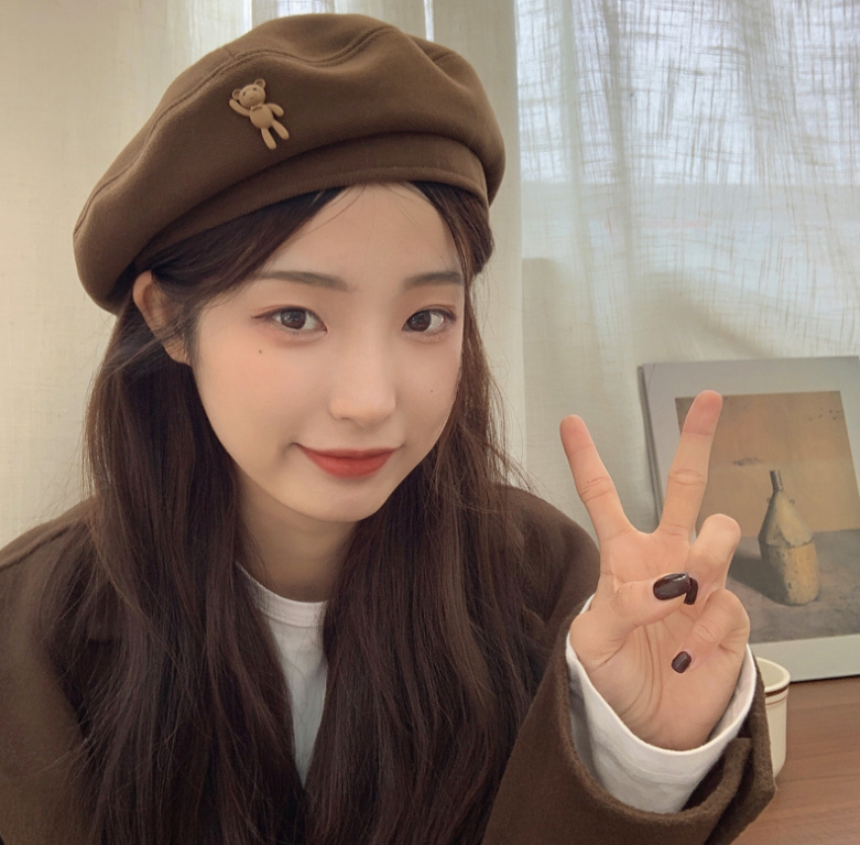 Mũ nồi beret vải nữ tính gắn gấu dễ thương Vintage đội đầu phối đồ đi học đi chơi thu đông xinh giá rẻ