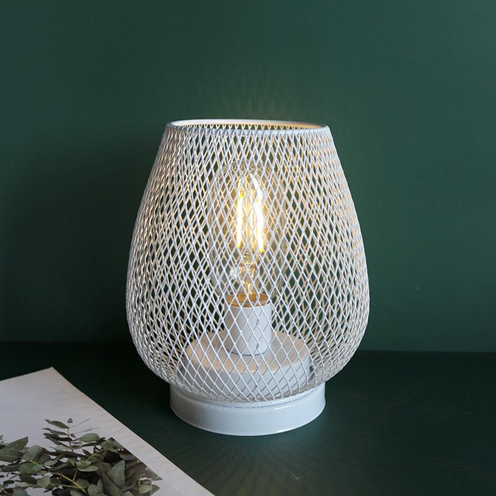 Iron Mesh Birdcage Shaped Table Lamp Light Battery Power Bedside Cafe White