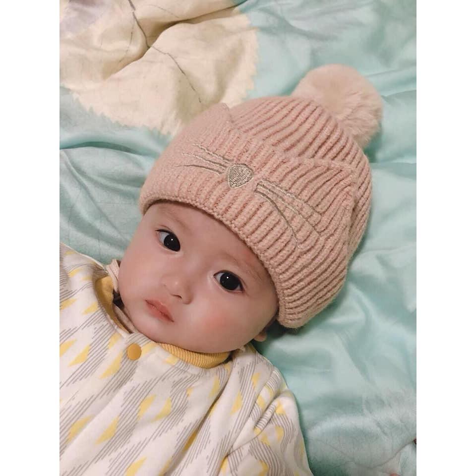 Mũ len 1 quả bông cho bé