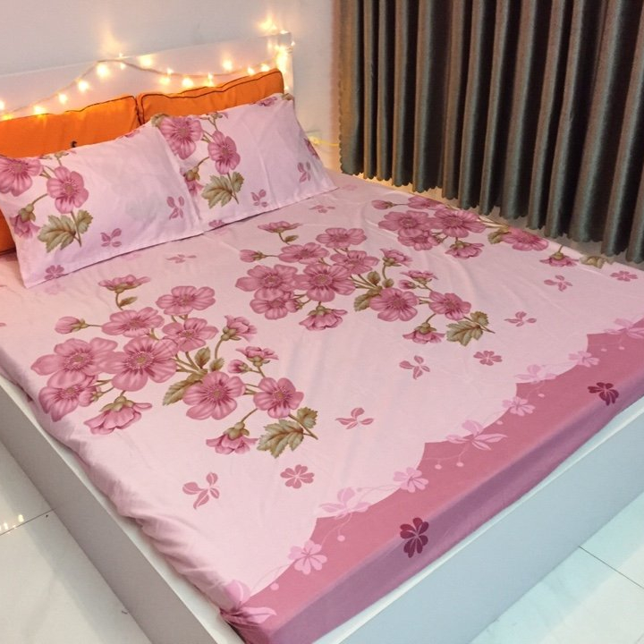 Set 3 món ga gối Poly cotton PL2  Đào hồng + Tặng 1 vỏ gối ôm