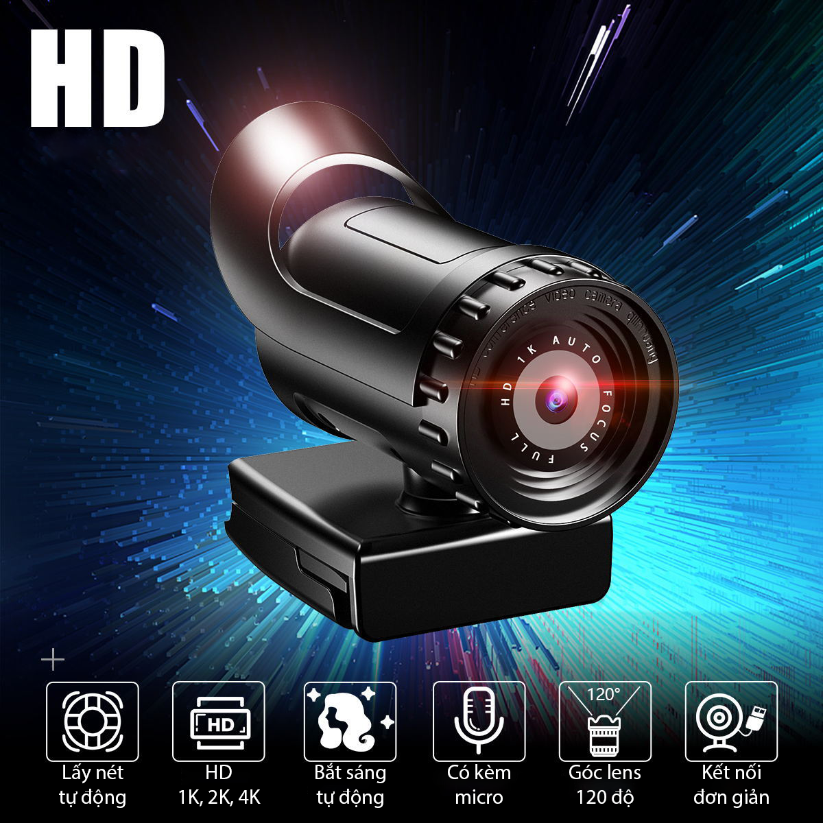 Webcam Full HD 720p 1K 2K 4K 8K Camera  Tự Động Lấy Nét Máy Tính, Laptop The Deosd WC - Hàng Chính Hãng