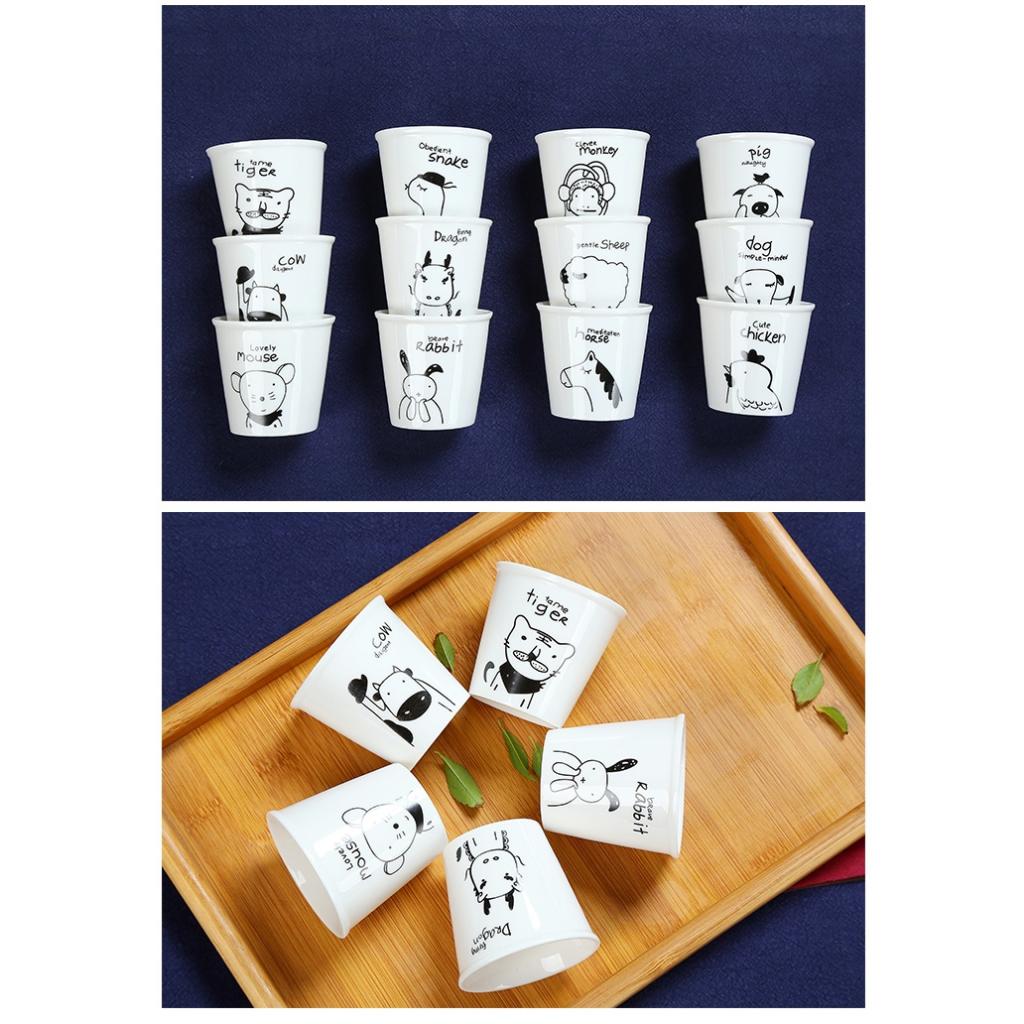 Ly sứ in hình 12 con giáp, ly sứ cốc sứ uống trà dễ thương 100ml