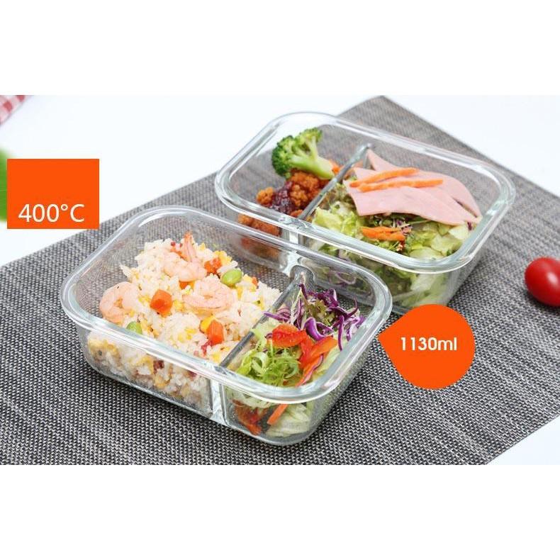 Sét 2 Hộp Cơm 2 Ngăn Bằng Thủy Tinh Trong Suốt