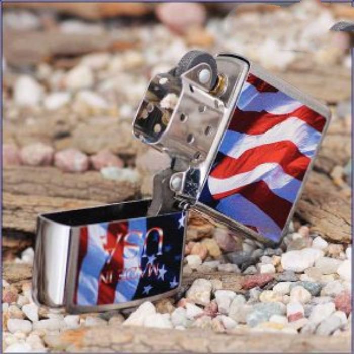 Bật Lửa Zippo Flag Made In Usa Brushed Chrome Chính Hãng Usa