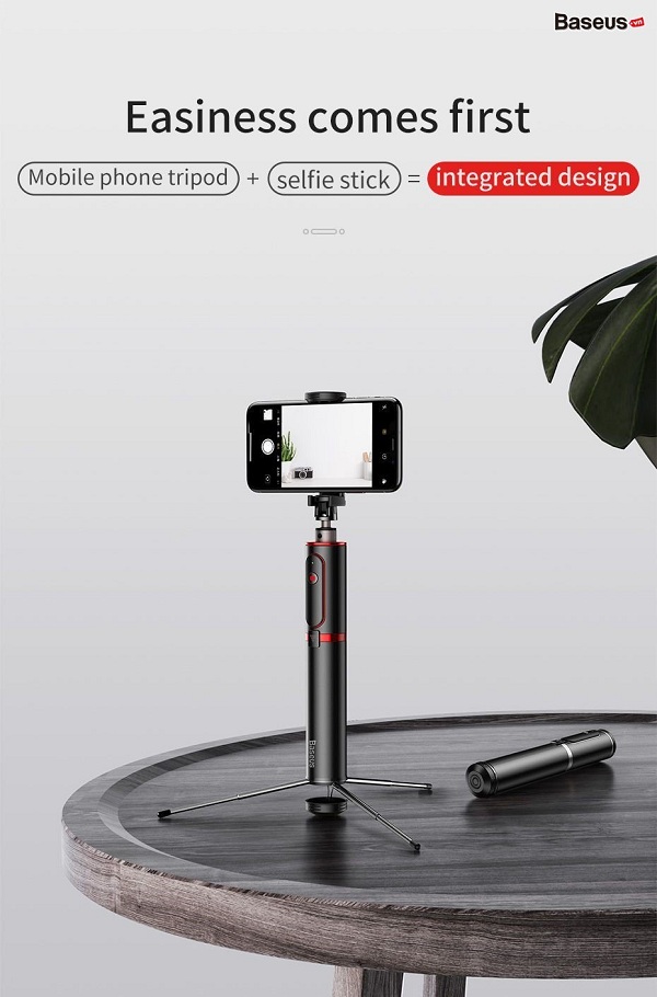 Gậy Selfie Chụp Hình Tự Sướng Tích Hợp Tripod Hỗ Trợ Live Stream Baseus Fully Folding Selfie Stick Kèm Remote Bluetooth Baseus - Hàng Chính Hãng