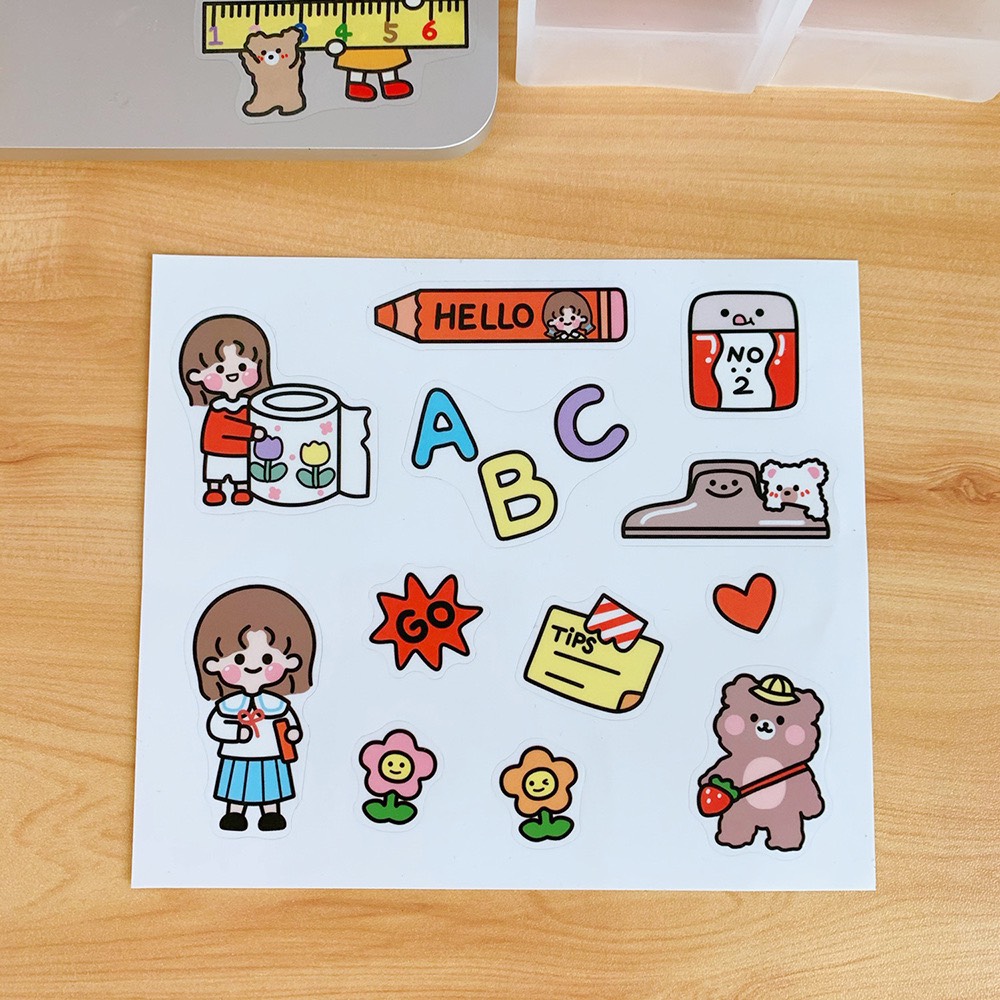 sticker 2D dán bình nước, điện thoại hình cô gái dễ thương chống nước