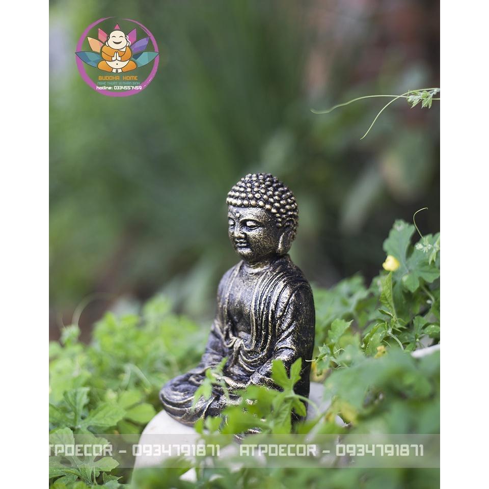 Tượng Phật Thích Ca- Đá mạ đồng - Trang Trí Hồ Thủy Sinh, bể cá, phòng thờ - Cao 16.5cm