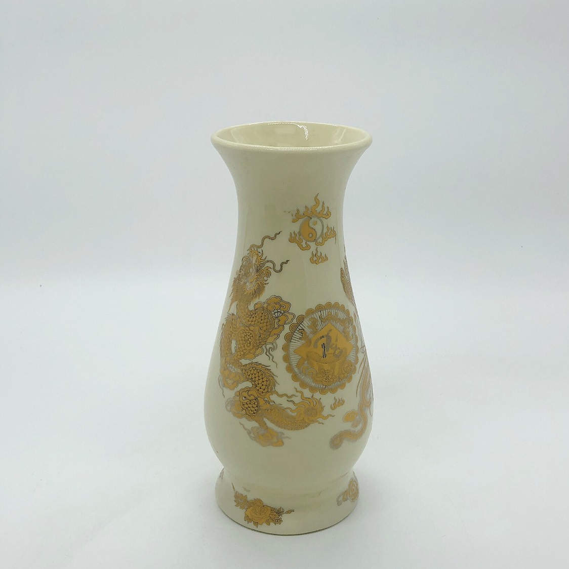 Lọ hoa thờ men vàng kim - họa tiết long phượng