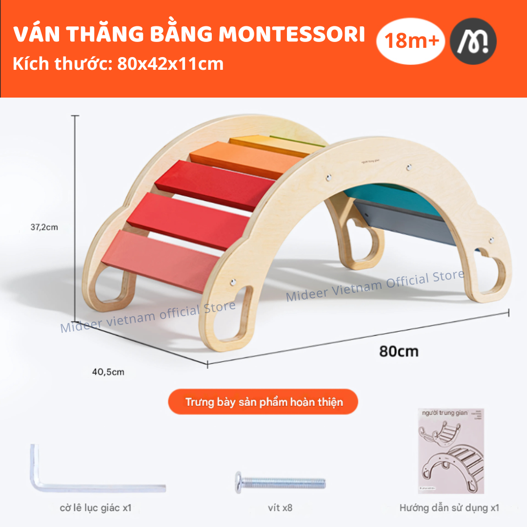 Ván thăng bằng montessori bập bênh vận động cho bé Mideer Rainbow Wooden Climber