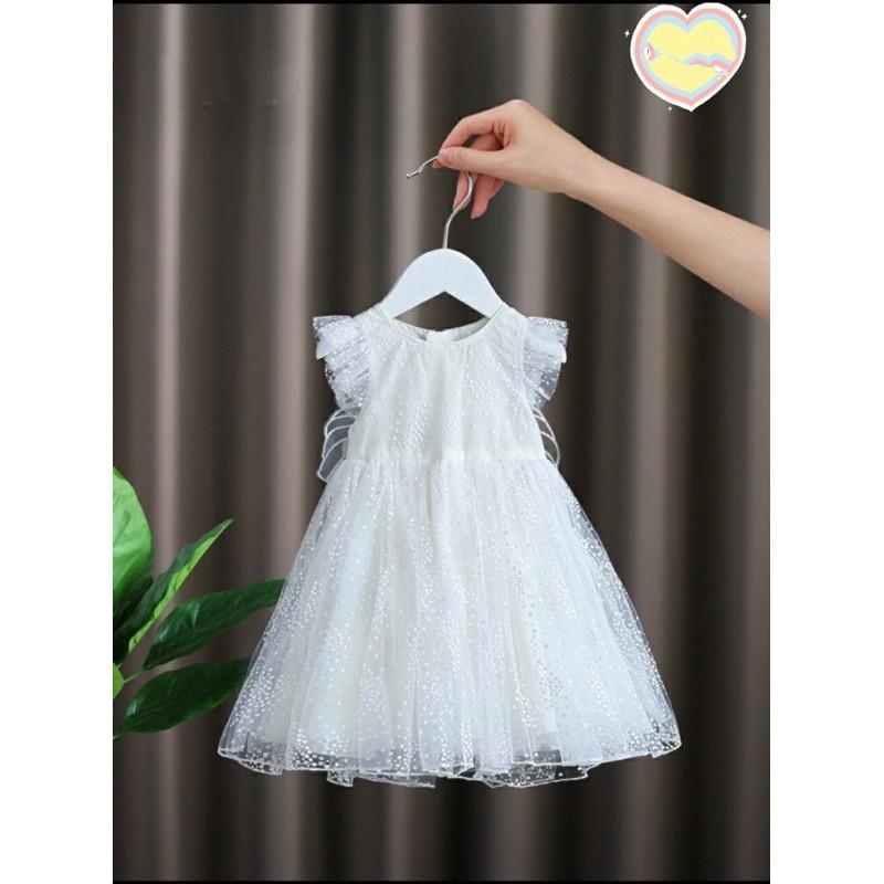 Váy ren trắng cánh công chúa bé gái