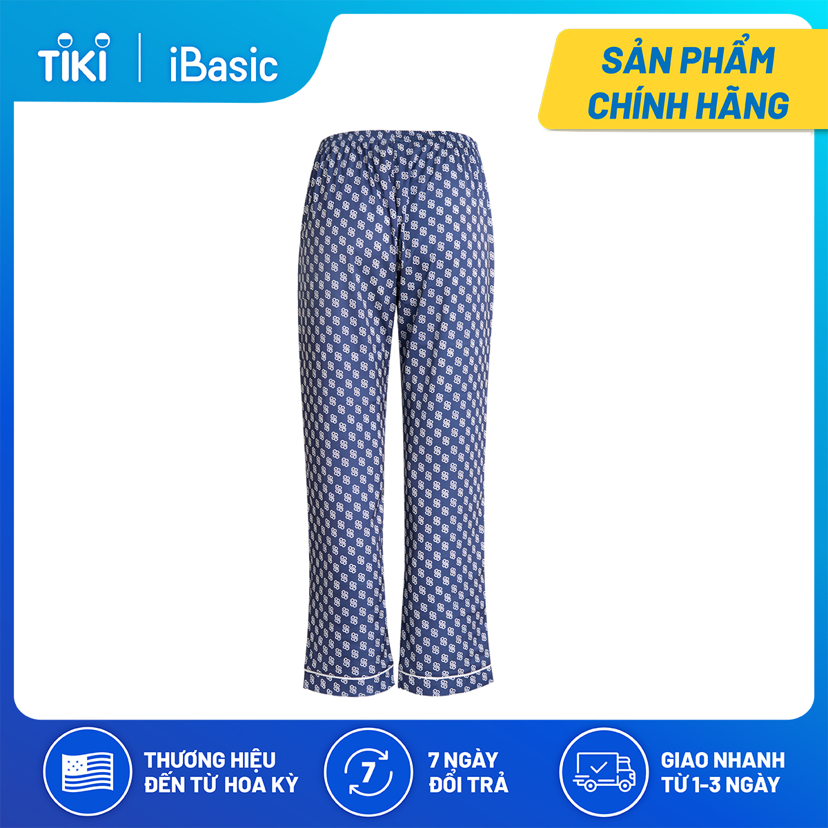 Bộ pyjama nữ lụa Satin dài hoạ tiết icon iBasic HOMW029T và HOMW029B