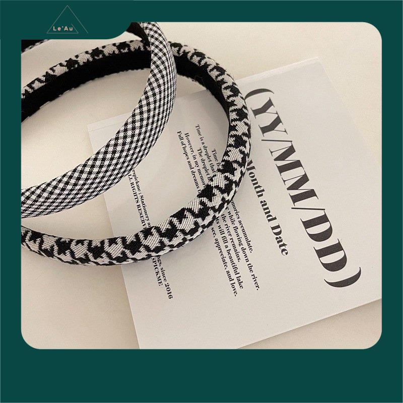 Bờm Tóc Băng Đô Họa Tiết Houndstooth Đen và Trắng Hàn Quốc_LeAu BT46