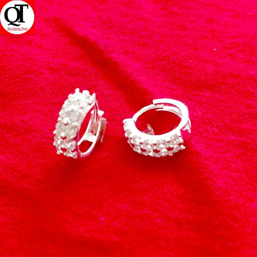 Bông tai nữ Bạc Quang Thản dáng tròn đeo sát tai chất liệu bạc gắn đá cobic cao cấp - QTBT70