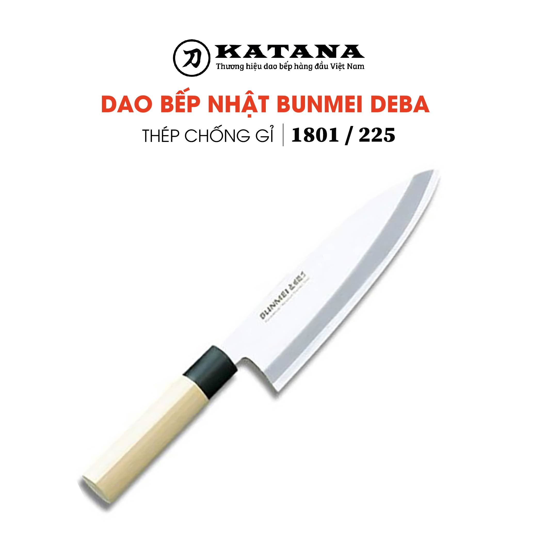 Dao bếp Nhật cao cấp BUNMEI Deba - Dao cắt lọc cá tay phải (225mm)