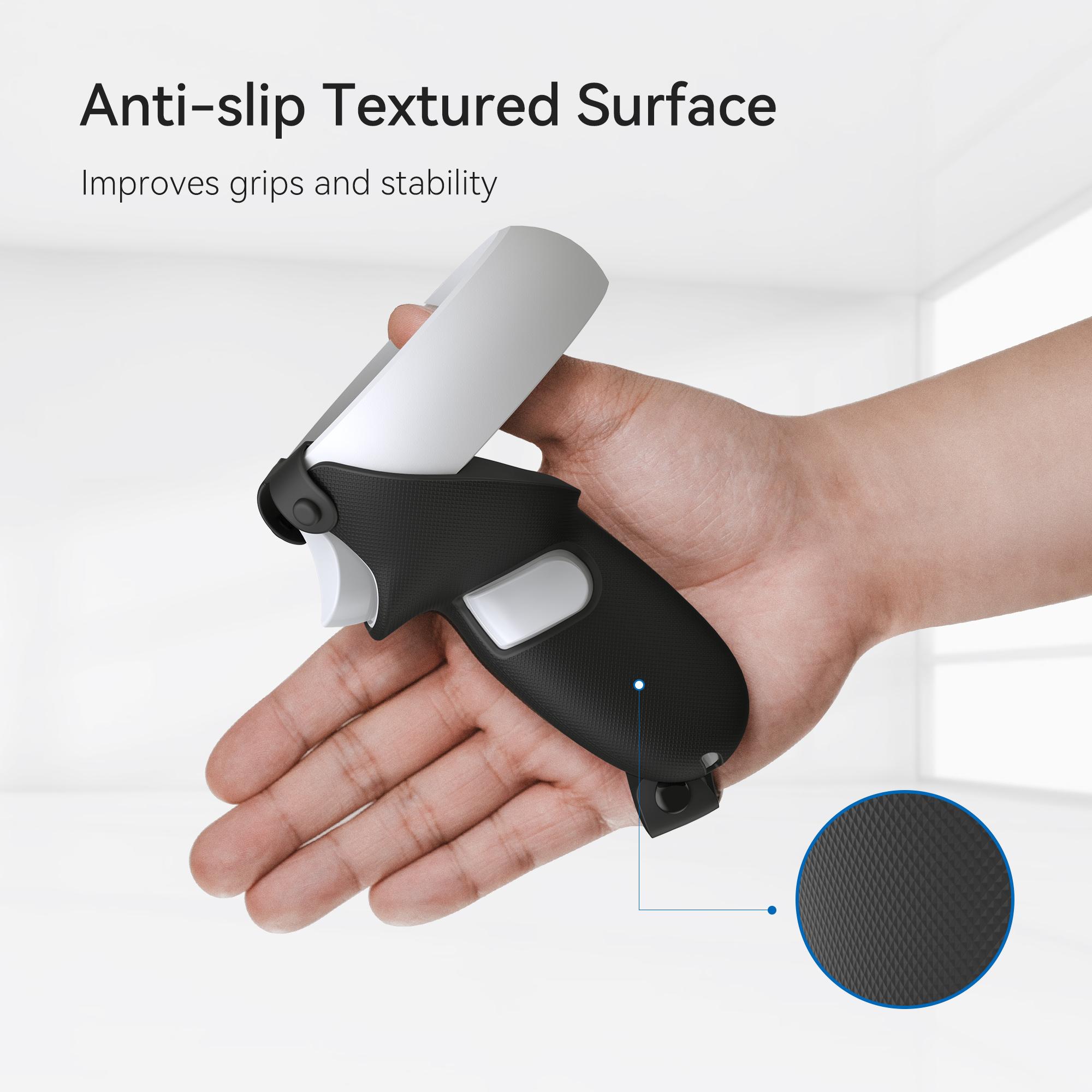 Kiwi Design Grip Cover cho Oculus Quest 2 Phụ kiện Touch Bộ điều khiển Tay cầm tay cầm chống ném với dây đeo tay có thể điều chỉnh: Đen