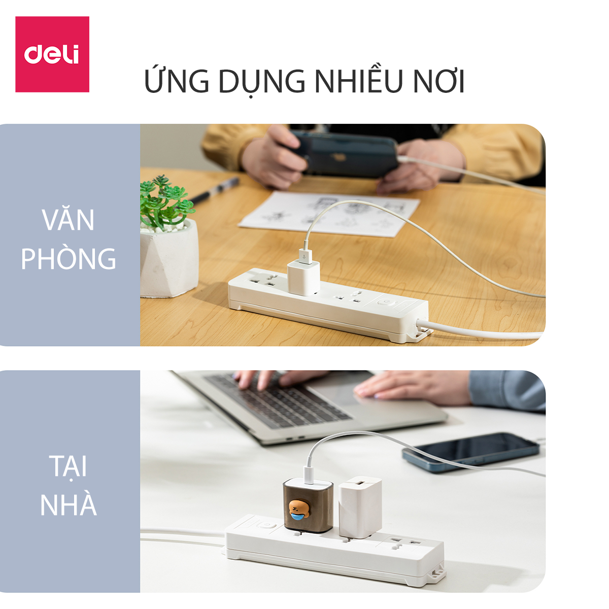 Ổ Cắm Điện Đa Năng 2500W Có Công Tắc Nguồn 3/4/6 Ổ , 3M/5M Dây Chống Giật Chống Cháy Chất Lượng Cao Deli - Phiên Bản Mới Nâng Cấp 2023 - Hàng Chính Hãng - ET401 - 406