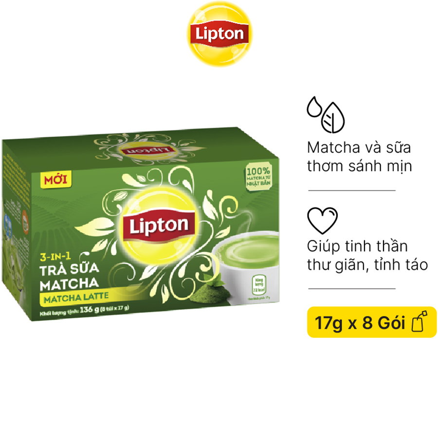 Hộp 8 Gói Trà Sữa Lipton - Vị Matcha 17g/gói