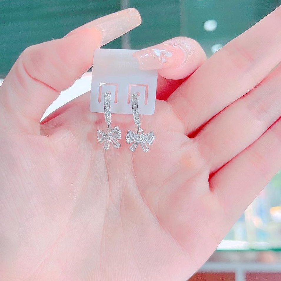 Bông tai bạc nơ đá chất liệu bằng bạc s925 MS065e