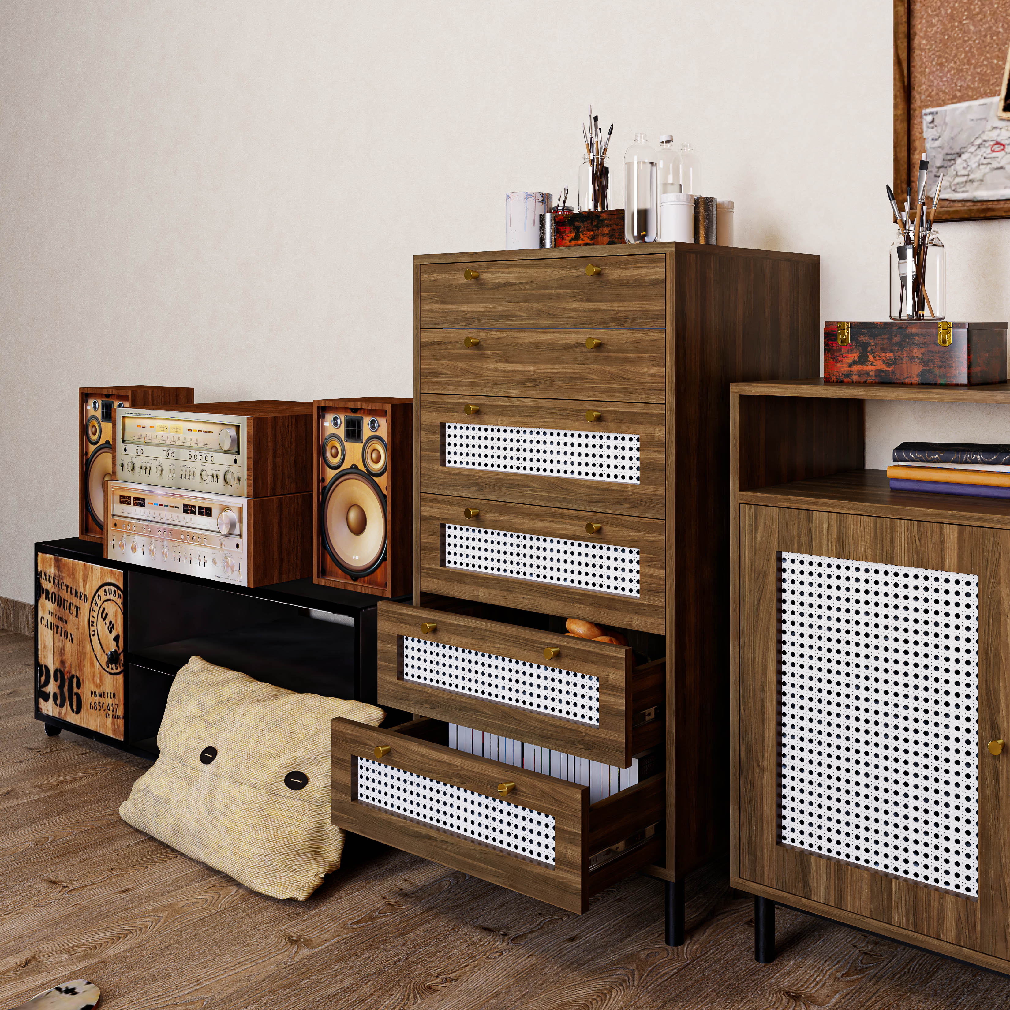 [Happy Home Furniture] ROTAN, Tủ đựng đồ 6 ngăn kéo - chân sắt, 60cm x 45cm x 112cm ( DxRxC), THK_128
