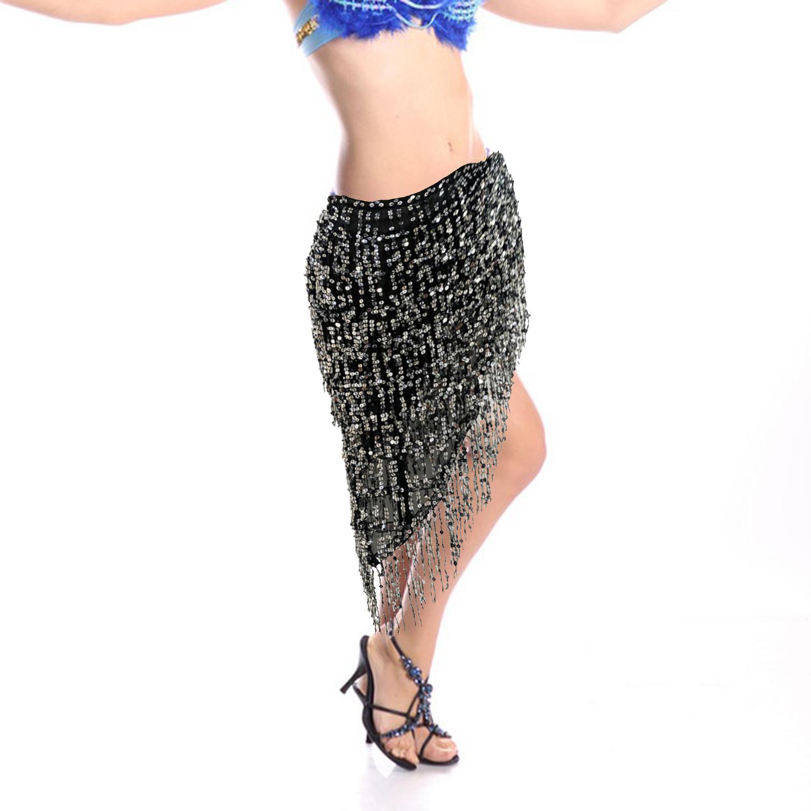 Belly Dance Hip Scarf Sequin Tassel Skirt for Themed Party Stage Performance