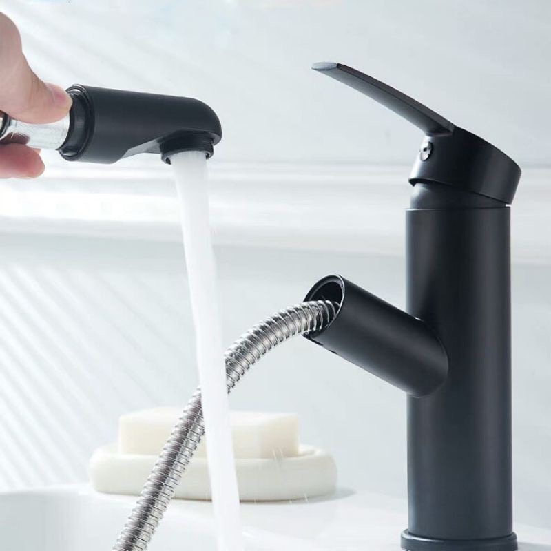 Vòi Lavabo mỏ rút nóng lạnh cao cấp đồng đen