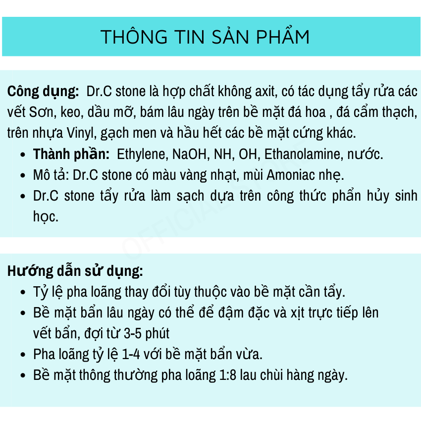 DUNG DỊCH LÀM SẠCH VÀ BẢO DƯỠNG SÀN ĐÁ Dr.C Stone CHÍNH HÃNG