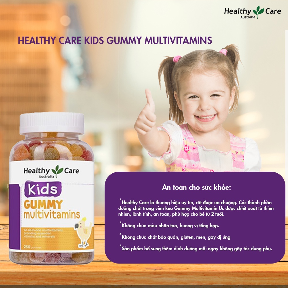 Vitamin tổng hợp cho trẻ Úc Healthy Care Kids Gummy Multivitamin bổ sung dinh dưỡng giúp tăng sức đề kháng, ăn ngon, ngủ ngon - Massel Official