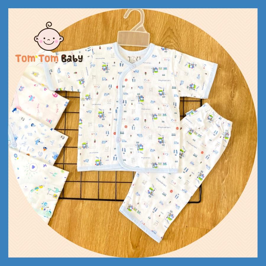 Bộ quần áo sơ sinh ( 1 bộ) cotton 100% cao cấp JOU | Mẫu áo Tay Ngắn, Quần Dài Họa Tiết | Size 1,2,3 cho bé sơ sinh -9kg