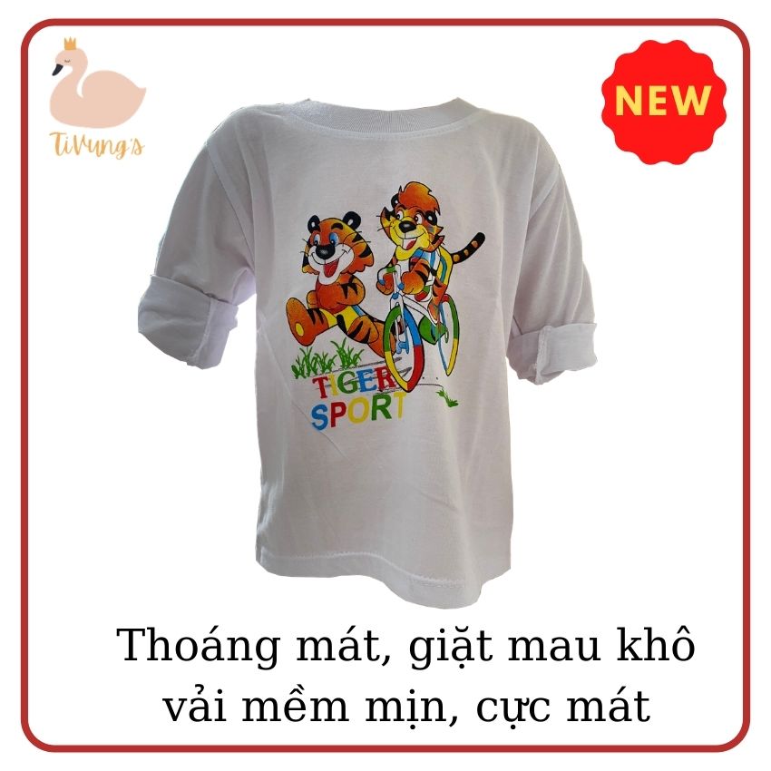 Áo trẻ em sơ sinh tay dài - màu trắng, họa tiết hoạt hình, thun 100% Cotton mềm mịn, thoáng mát - Shop TiVung chuyên quần áo trẻ em