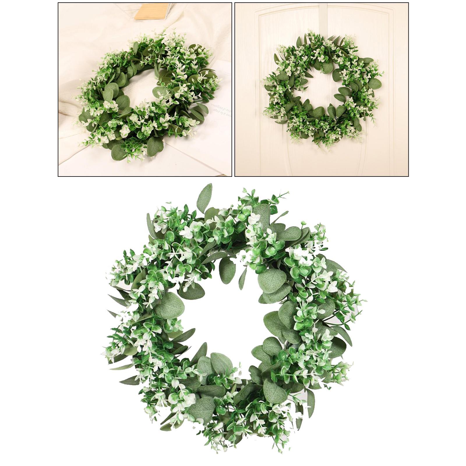 Green Artificial Eucalyptus Wreath Fake Leaves Door Hanging Garland Decor