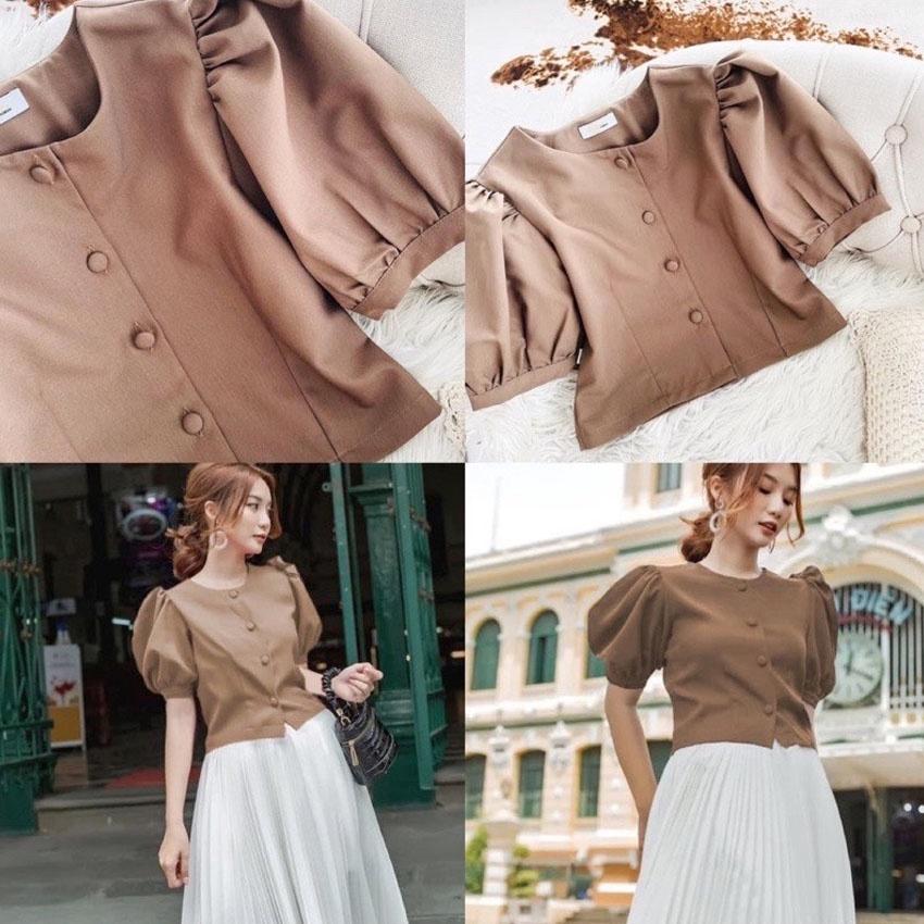 Áo nâu Bigsize nút bọc ChubbyBigsize