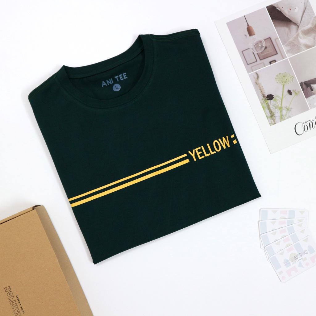 Áo Thun Xanh Rêu 100% Cotton Phối In Đường Thẳng YELLOW Cá Tính Unisex Form Rộng