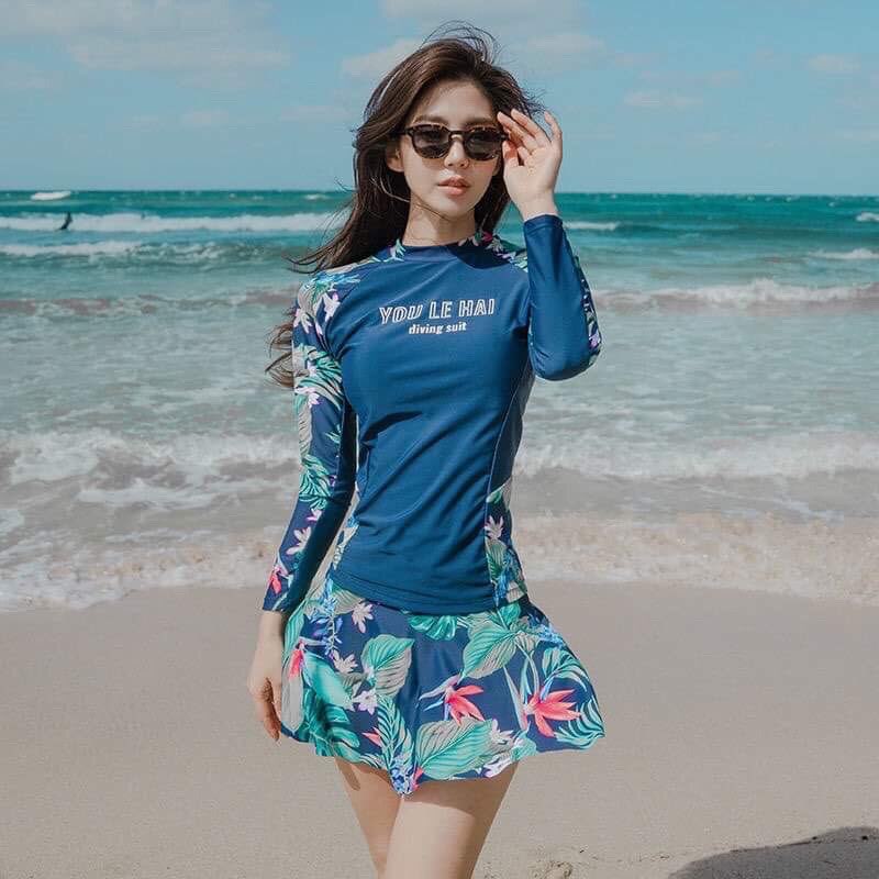(Có sẵn) Set đồ bơi 3 mảnh dài chống nắng nhiệt đới