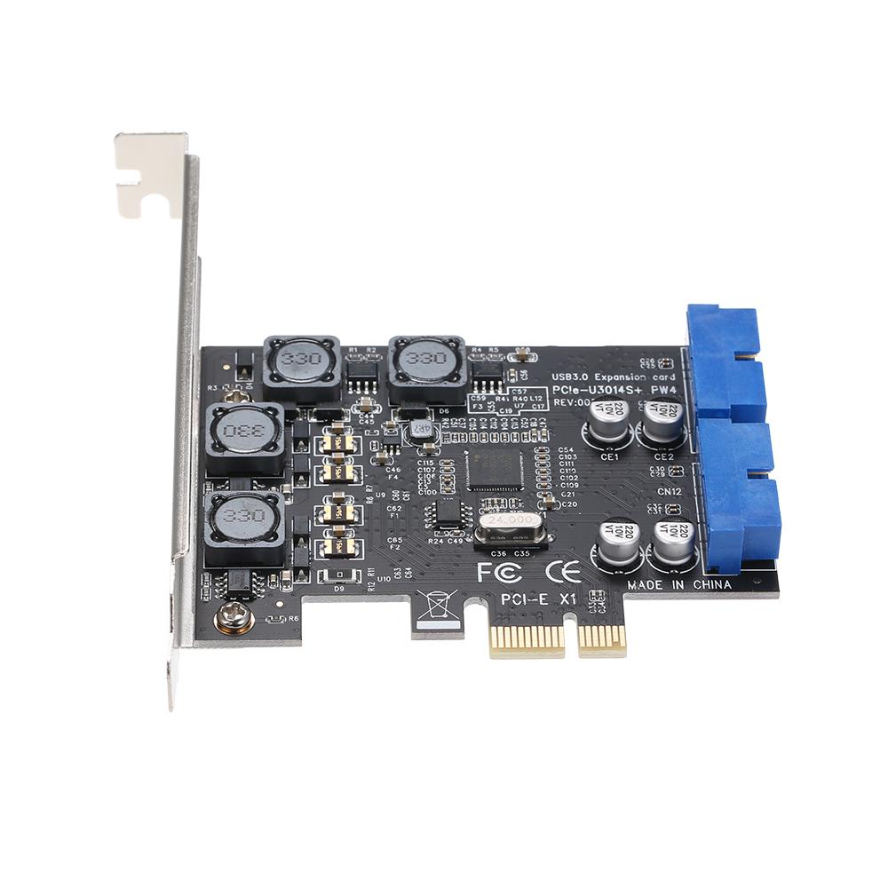 Thẻ PCI-E USB3.0 Express 4 cổng Thẻ mở rộng đầu nối kép 19 / 20Pin phía trước bên ngoài