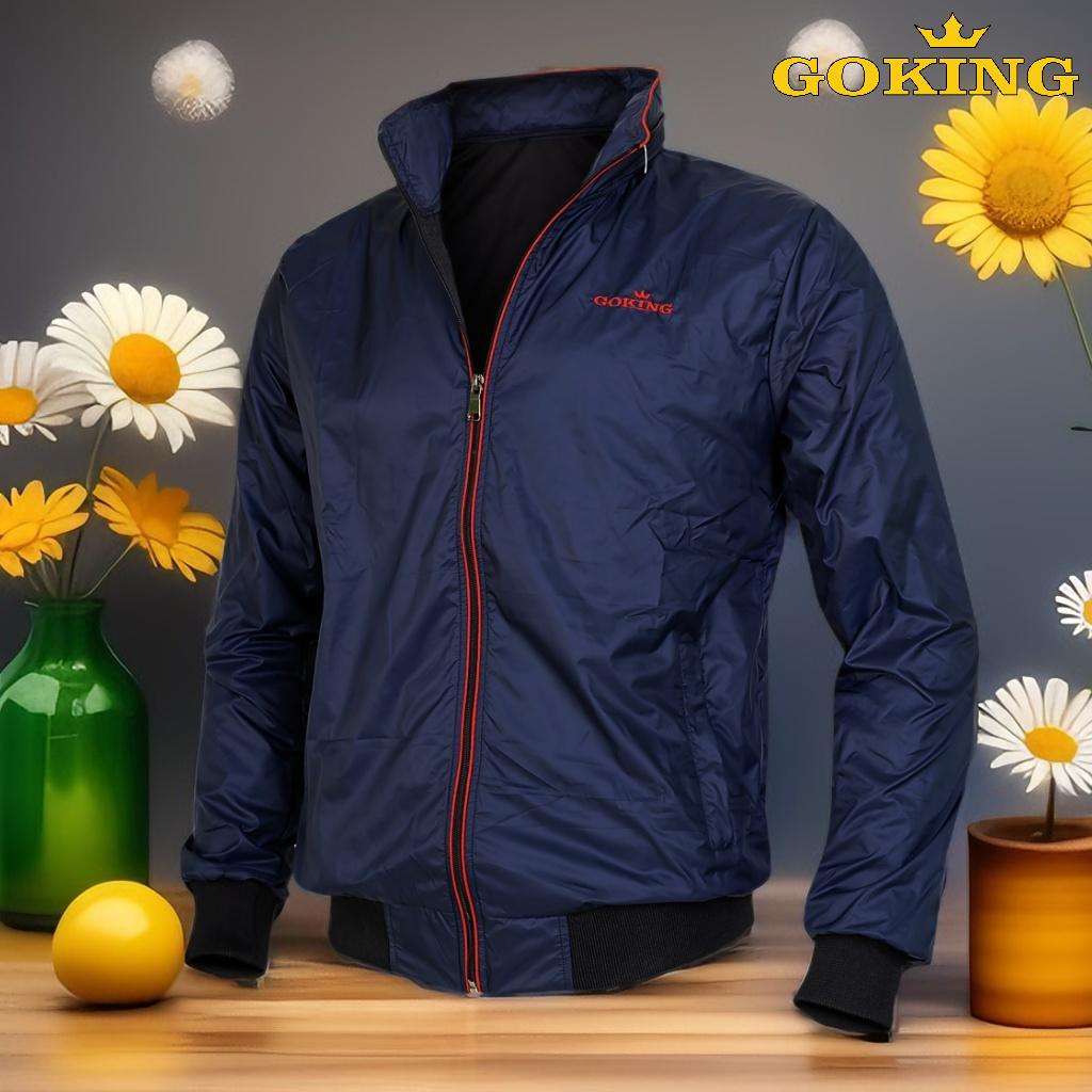 Áo Khoác Gió Cách Nhiệt Goking Có Mũ, Form Unisex Cho Nam Nữ. Ngoài Vải Dù, Trong Lót Vải Cào Cách Nhiệt. 3 Túi To Rộng, Phối Viền Siêu Đẹp. - Xanh Navy - Xxl