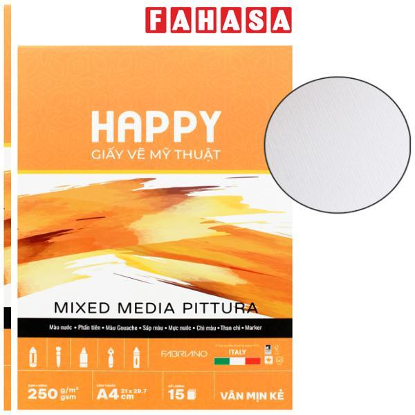 Sổ Vẽ Mỹ Thuật Gáy Keo Đa Chất Liệu A4 - Happy Mix Media Piturra - Vân Mịn Kẻ - 250gsm (15 Tờ)